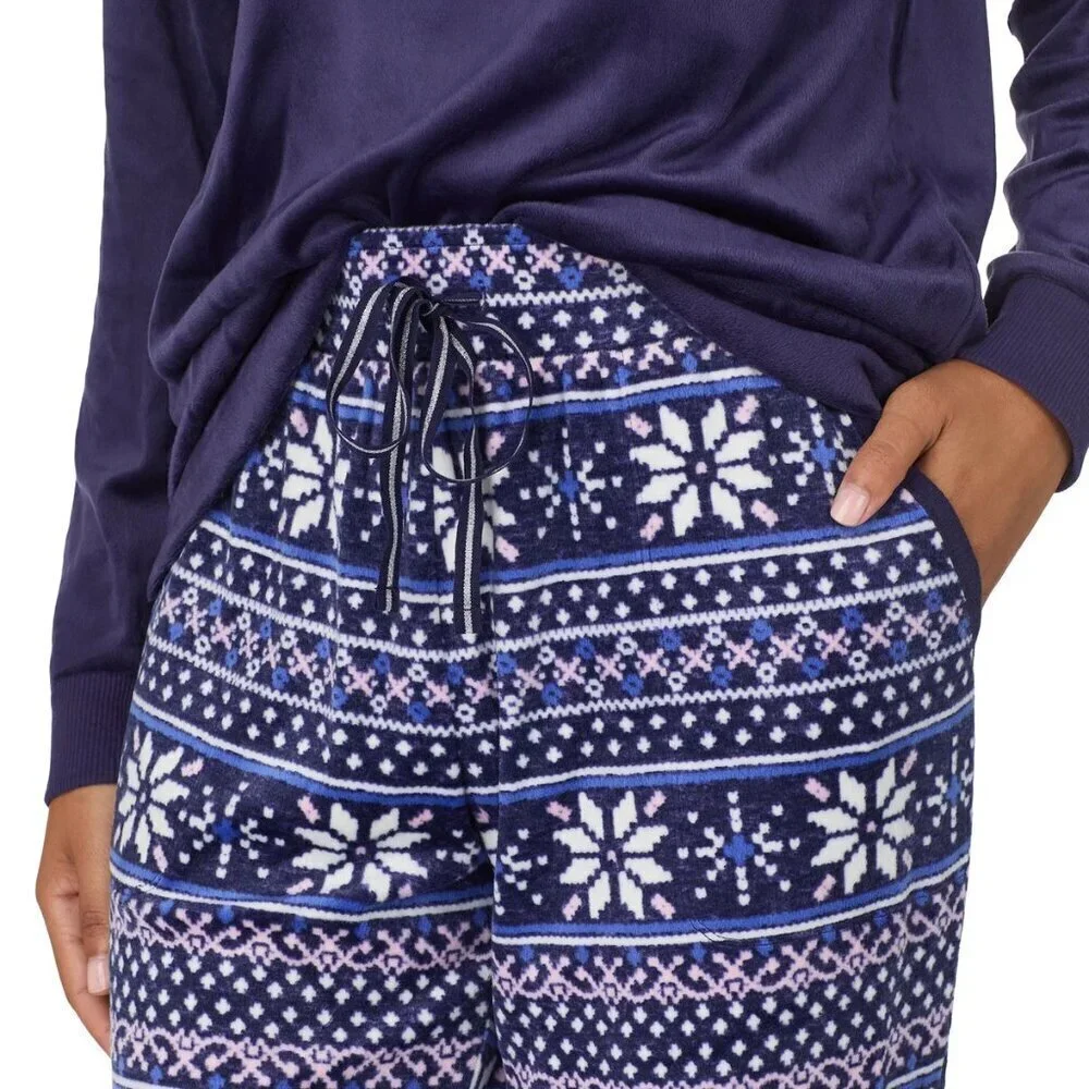 Nautica Womens 2-pc Pajama Set Snowflake Print Pants Henley Top Stretch Fleece